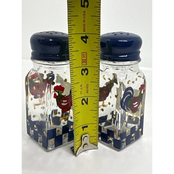 VTG Lenox Hand Painted Rooster Salt & Pepper Shakers Check Farmhouse Kitchen 4" - Picture 4 of 4